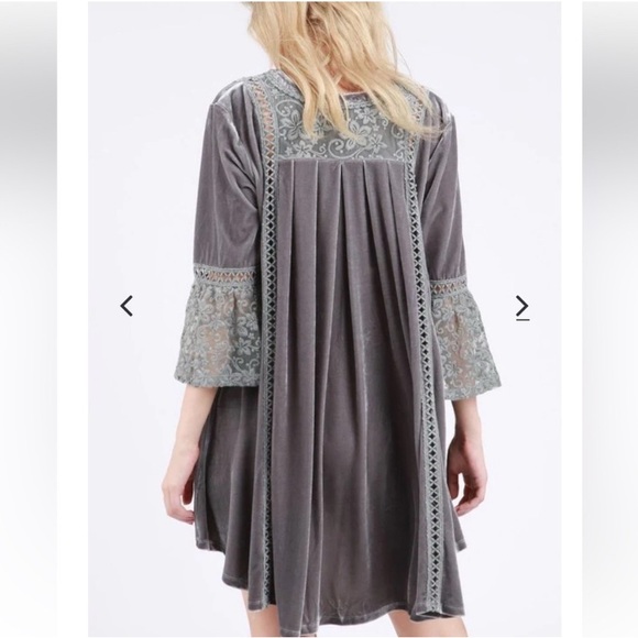 POL Boho Velvet Dress / Tunic Gray M - Picture 2 of 16